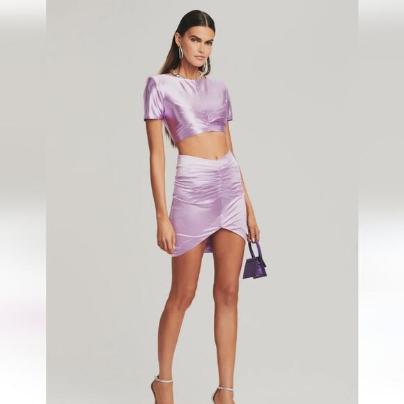 Retrofete Dehl Skirt in Lilac Purple Size Large NWT Satin Fabric - Picture 1 of 10